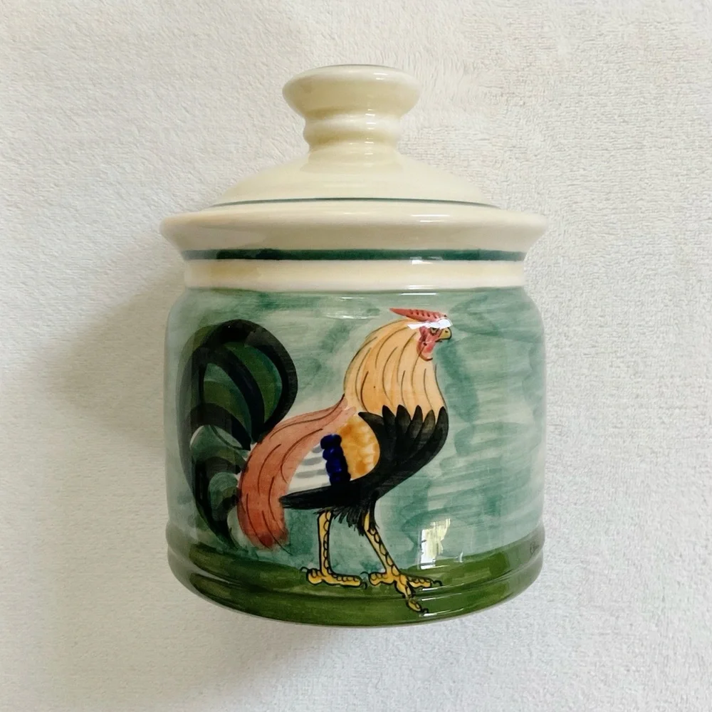 Vintage Oxney Green Rooster Canister Jar Made in England Farmhouse Kitchen